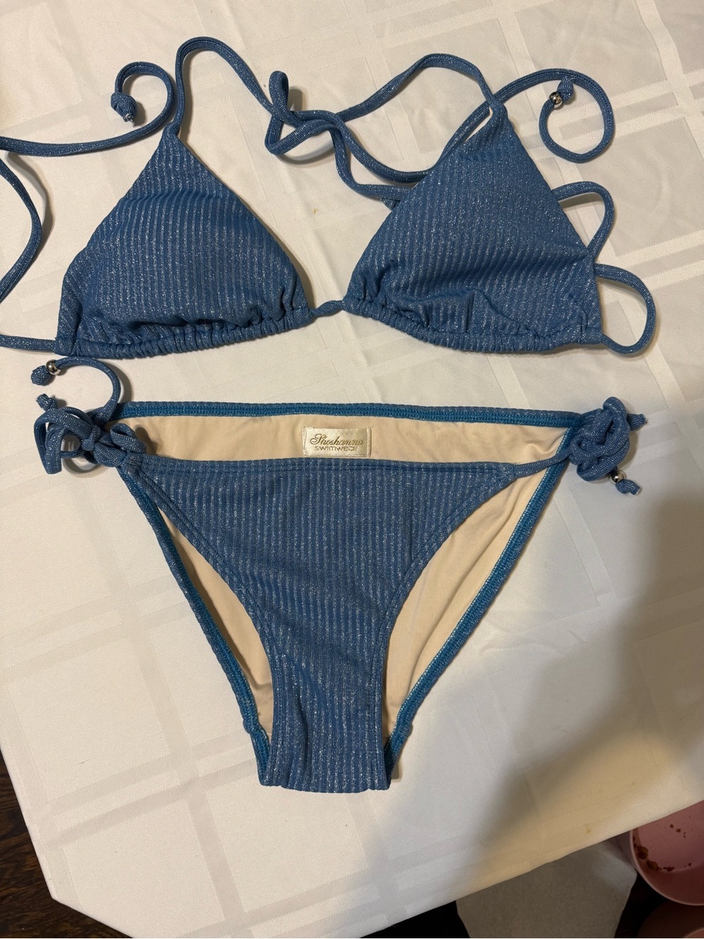 Shoshanna Blue Metallic Stripe Triangle Bikini